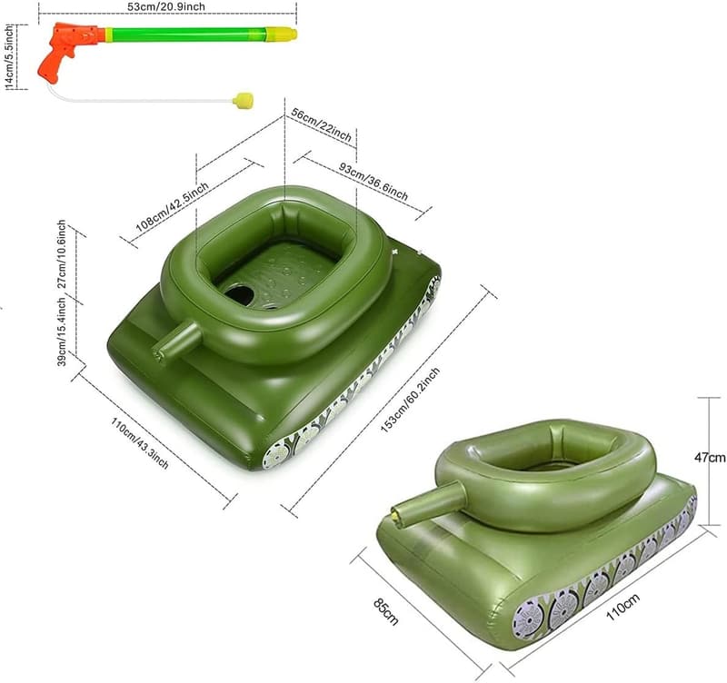 Aufblasbarer Panzer-Pool-Schwimmkörper mit Wasserpistole für Kinder und Erwachsene
