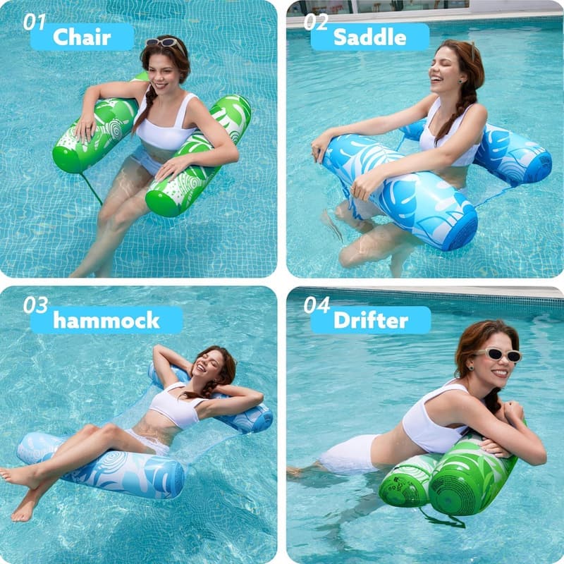 2er Set Aufblasbare Wasser-Hängematten für Erwachsene, PVC, 4-in-1
