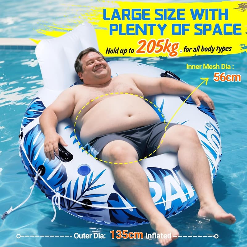 Aufblasbarer Schwimmsessel für Erwachsene mit Getränkehaltern, 135 cm