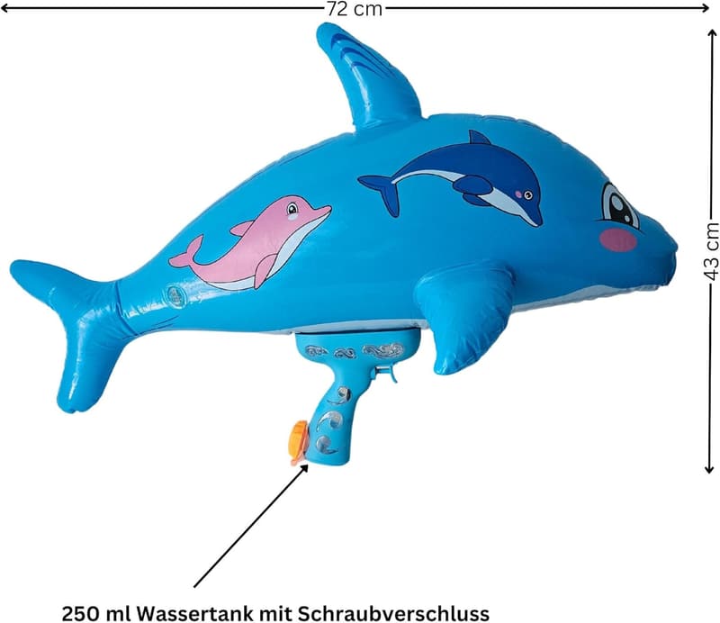Aufblasbare Delfin Wasserpistole für Kinder, 72 x 43 cm