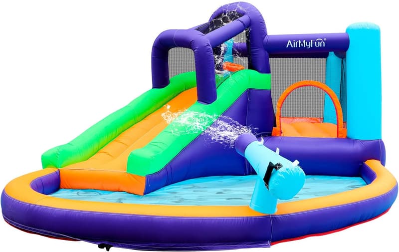 Aufblasbares Wasserschloss XXL mit Rutsche und Wasserkanonen für Kinder