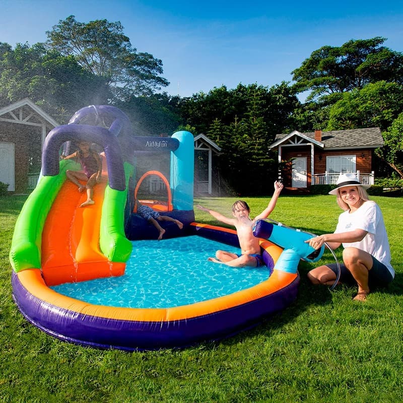 Aufblasbares Wasserschloss XXL mit Rutsche und Wasserkanonen für Kinder