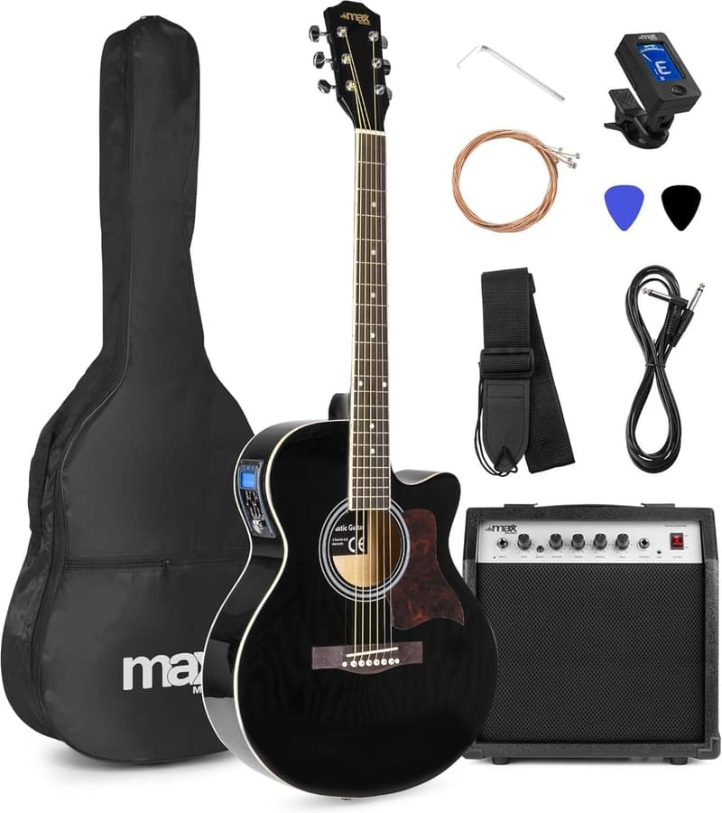 E-Gitarre Set mit Verstärker, Tasche, Stimmgerät, Kabel und Plektrum