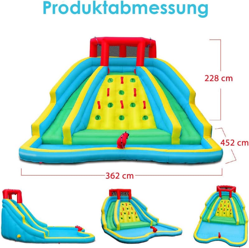 Aufblasbare Hüpfburg mit Wasserrutschen und Kletterwand für Kinder