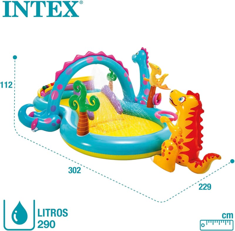 Intex Dinoland Aufblasbares Wasserspielzentrum für Kinder, 333x229 cm