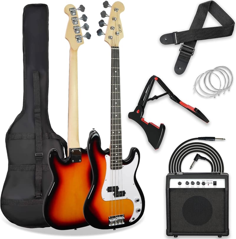 Mini E-Bass-Set für Anfänger mit 15 W Verstärker und Zubehör - Schwarz