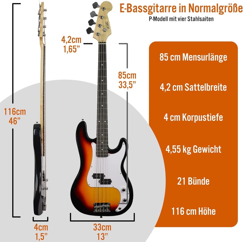 Mini E-Bass-Set für Anfänger mit 15 W Verstärker und Zubehör - Schwarz