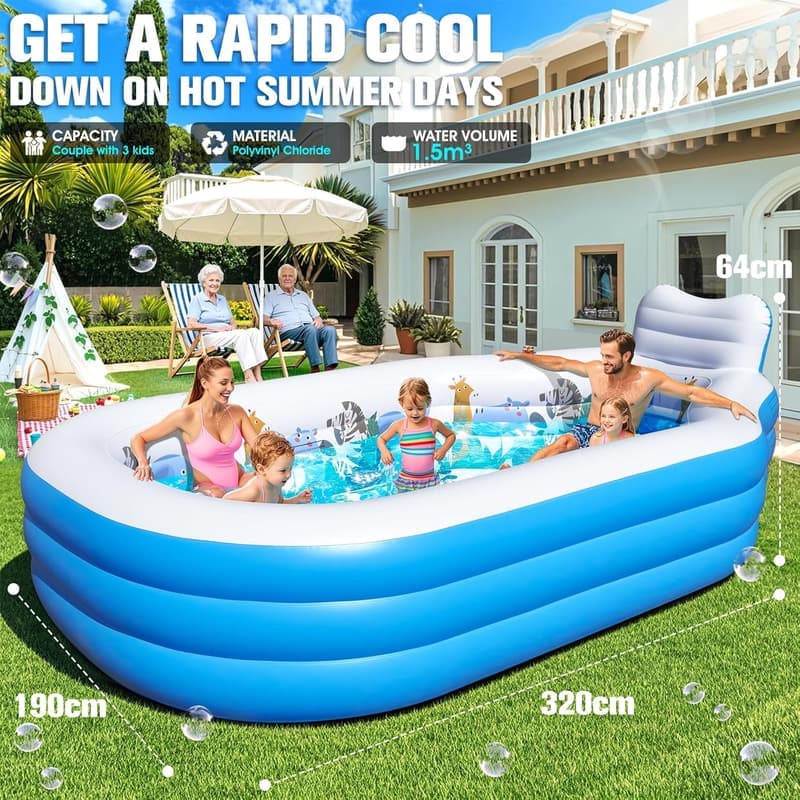 Aufblasbarer Familienpool 320x190cm mit Sitzbank für den Sommer