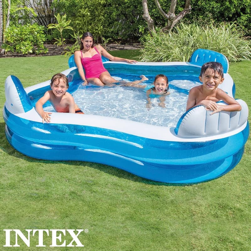 Aufblasbarer Familienpool Quadrat, 229x229x66 cm, 4 Sitze, Mehrfarbig