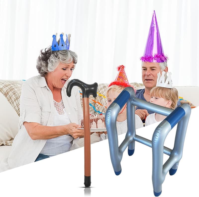 Aufblasbarer Rollator und Gehstock-Set für Fasching und Geburtstagsstreiche