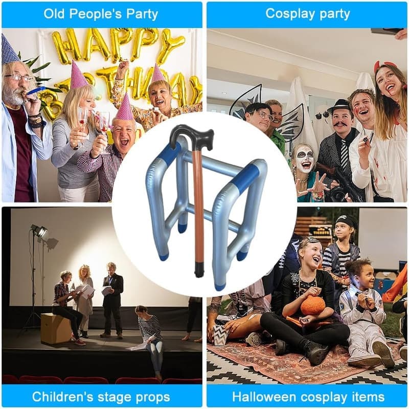 Aufblasbarer Rollator und Gehstock-Set für Fasching und Geburtstagsstreiche