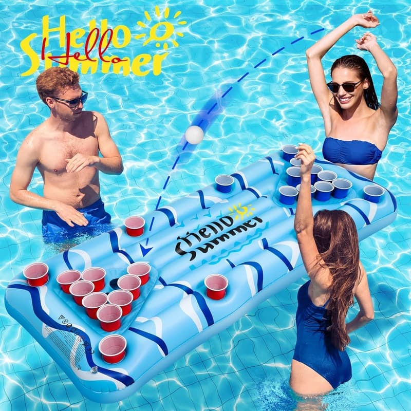 Aufblasbarer Pool Pong Tisch 175 x 75 cm mit 24 Bechern & 2 Bällen