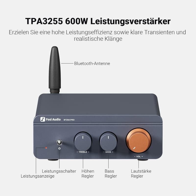Fosi Audio BT20A Pro HiFi Verstärker mit Bluetooth 5.0 und TPA3255 Chip