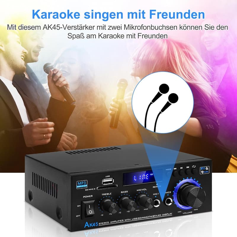 Mini Bluetooth HiFi-Verstärker 400W mit UKW-Radio für Zuhause oder Auto