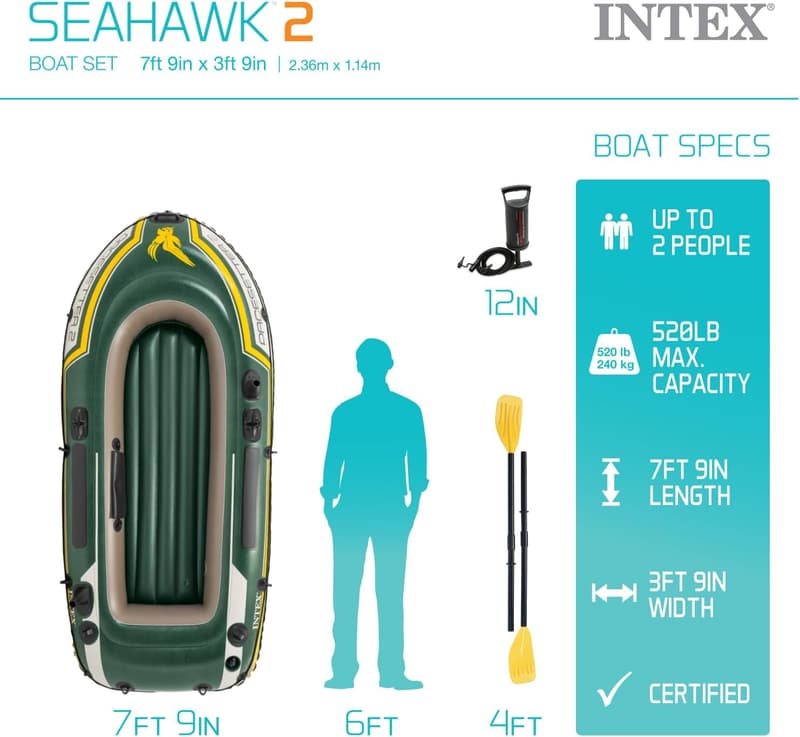 Intex Aufblasbares Schlauchboot Seahawk 2 für 2 Personen, PVC, 236x114 cm