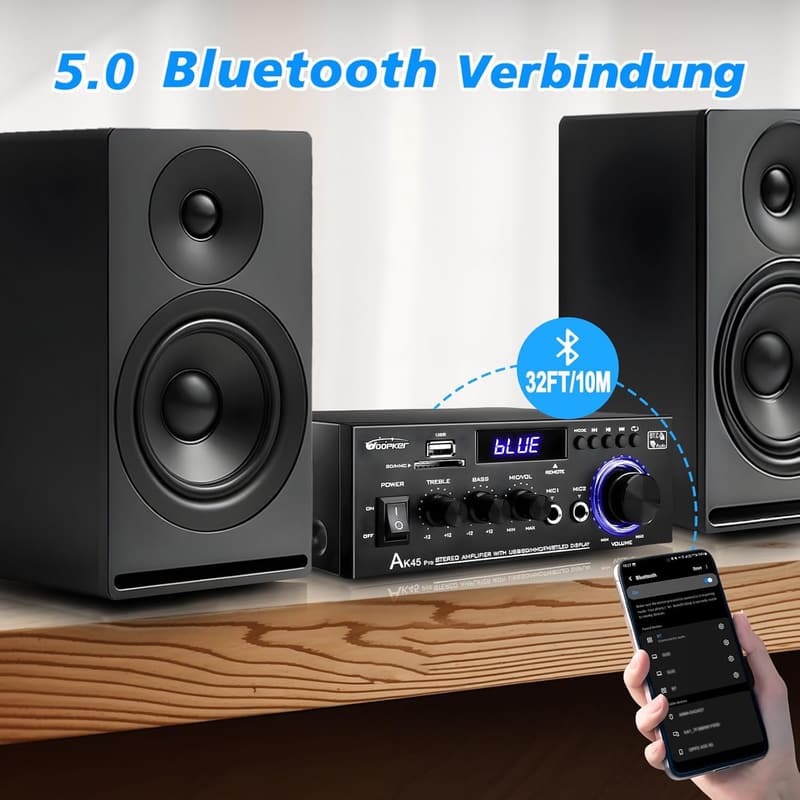 AK45 Pro HiFi Mini Verstärker, 500W, 2 Kanäle, Bluetooth, für Zuhause oder Auto