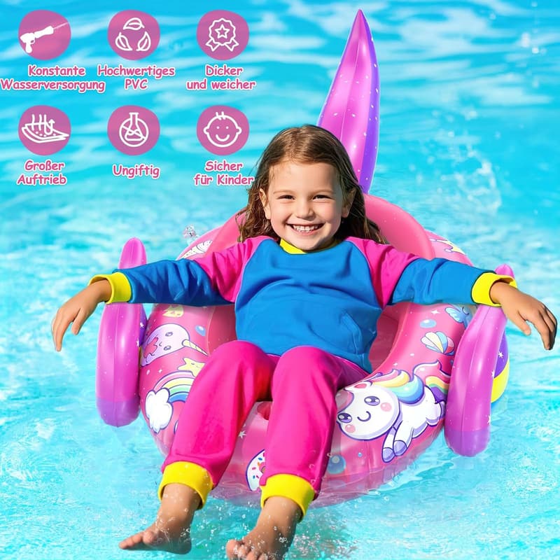 Einhorn Schwimmring für Kinder mit Wasserpistole, Aufblasbar, 3-10 Jahre