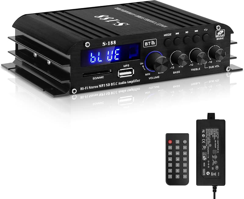 Mini HiFi Verstärker S-188 2.1-Kanal Bluetooth 5.0 mit 600W Leistung