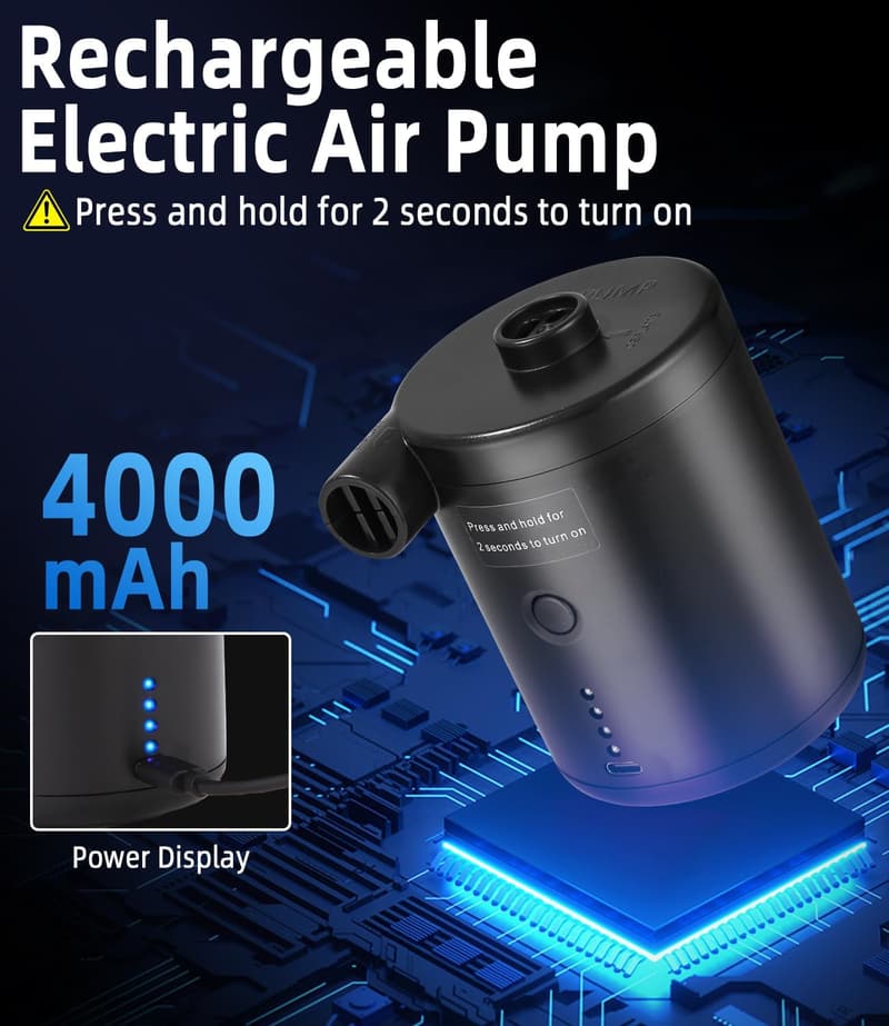 Zaxiva Tragbare Elektrische Luftpumpe mit 4000mAh Akku, Mini für Luftmatratzen und Spielzeug