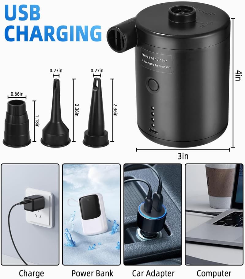 Zaxiva Tragbare Elektrische Luftpumpe mit 4000mAh Akku, Mini für Luftmatratzen und Spielzeug