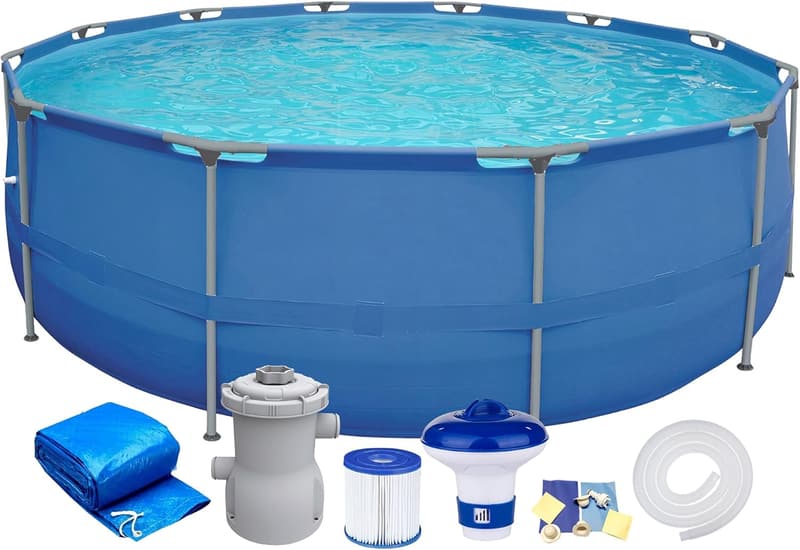 Rundes Stahlrahmenpool Komplett-Set mit Filterpumpe, 300 x 76 cm