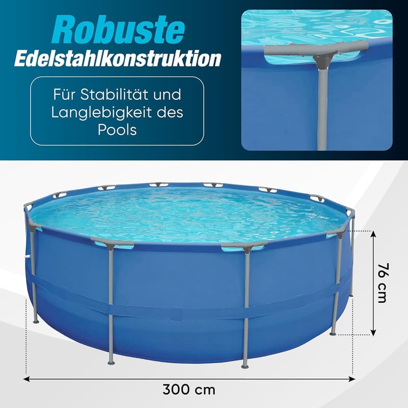 Rundes Stahlrahmenpool Komplett-Set mit Filterpumpe, 300 x 76 cm