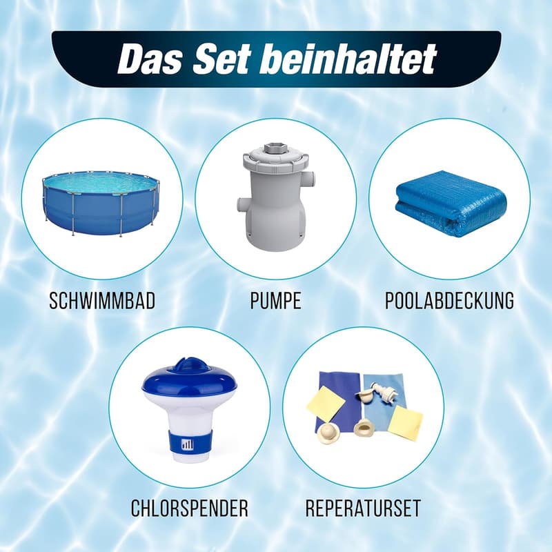 Rundes Stahlrahmenpool Komplett-Set mit Filterpumpe, 300 x 76 cm