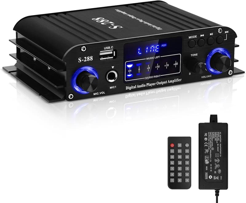Mini Bluetooth HiFi Verstärker S-288 mit LCD-Display, 600W, 4 Kanäle