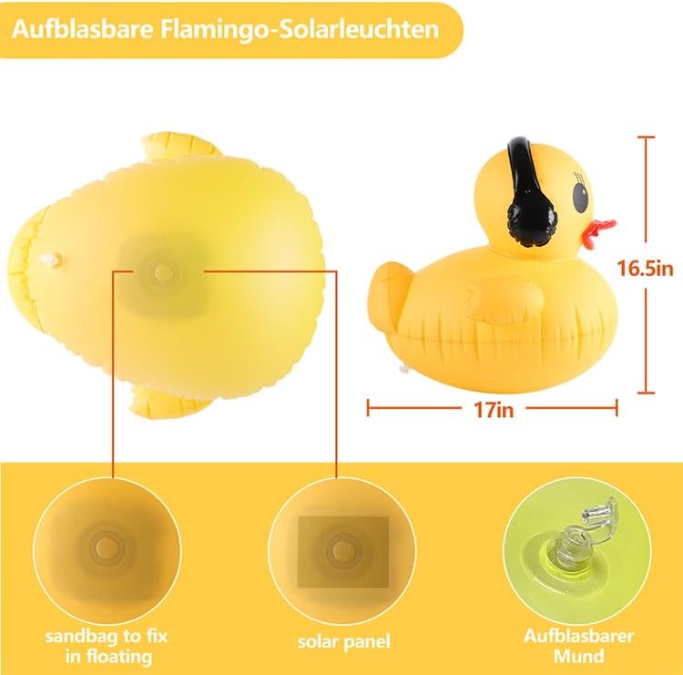 Aufblasbare Solar-LED-Ente für Schwimmbecken und Garten