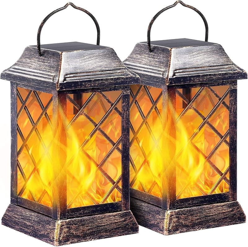 Solar Gartenlaterne aus Metall mit Flammeneffekt – 2er Set, wasserdicht, für Party und Gartendekoration