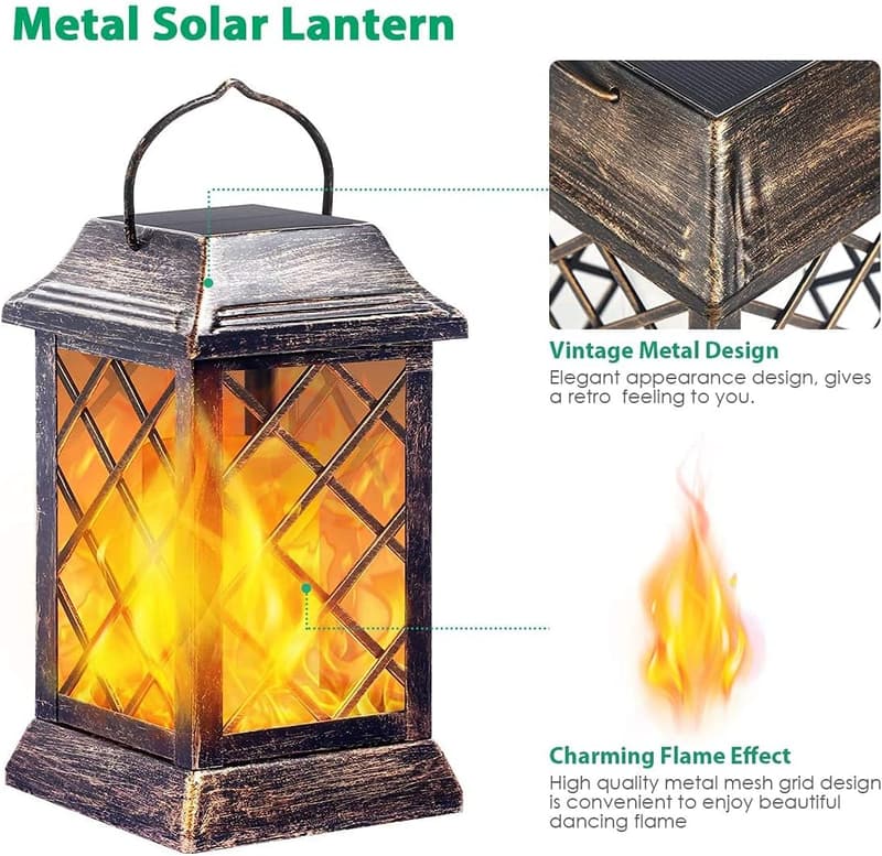 Solar Gartenlaterne aus Metall mit Flammeneffekt – 2er Set, wasserdicht, für Party und Gartendekoration