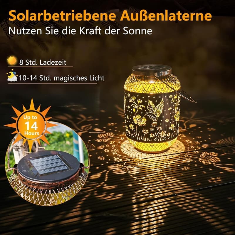 Kolibri Solarlampe für Garten – IP65 wasserdicht, hängend/stehend