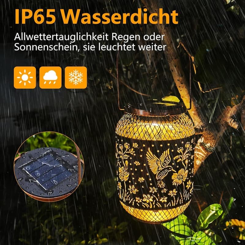 Kolibri Solarlampe für Garten – IP65 wasserdicht, hängend/stehend