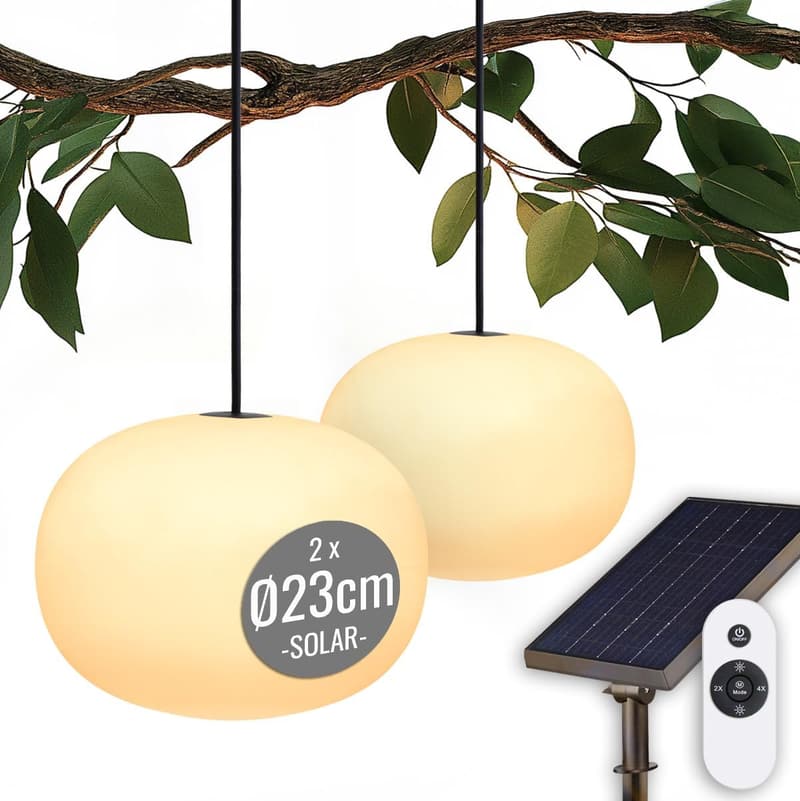 Solarbetriebene dimmbare Hängelampe 23cm - LED warmweiß, inkl. Fernbedienung