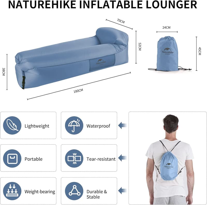 Aufblasbarer Liegesessel für Camping und Reisen, wasserdicht, blau
