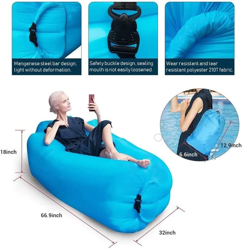 FainFun Aufblasbarer Sitzsack 200x70cm für Outdoor-Aktivitäten, Blau