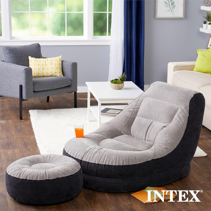 Aufblasbarer Lounge-Sessel aus Vinyl in Grau, 99 x 130 x 76 cm