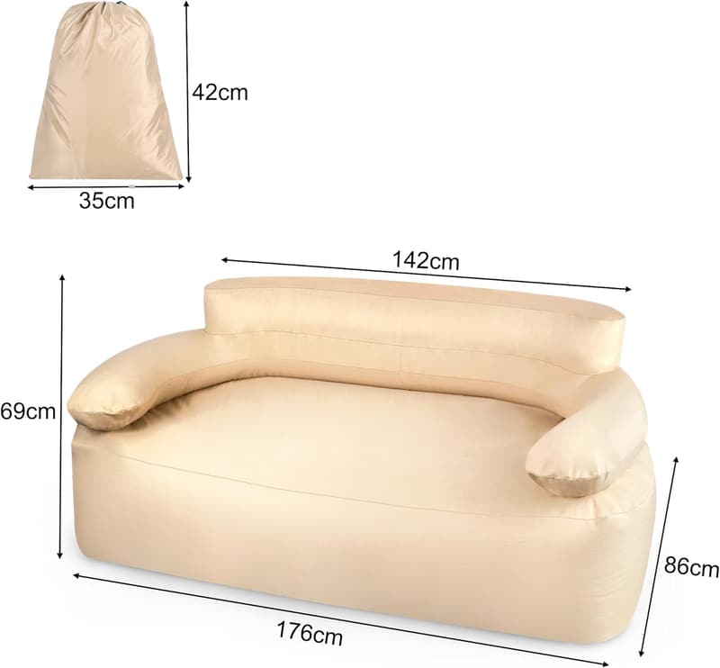 Aufblasbares Sofa für Camping mit Rückenlehne und Armlehnen, Khaki