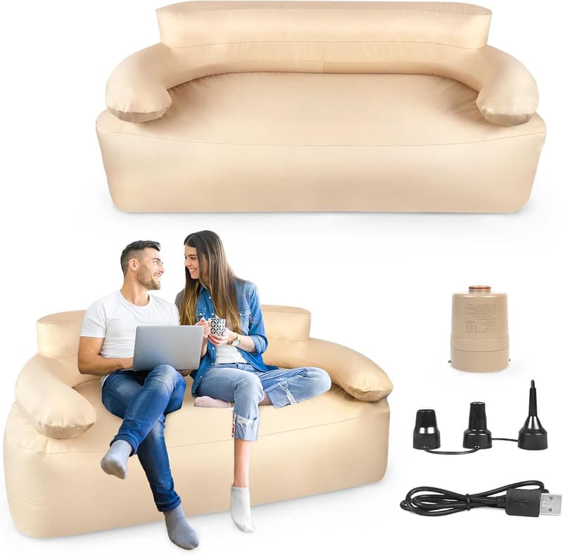 Aufblasbares Sofa für Camping mit Rückenlehne und Armlehnen, Khaki