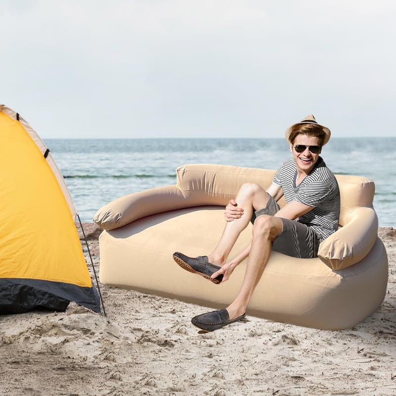 Aufblasbares Sofa für Camping mit Rückenlehne und Armlehnen, Khaki