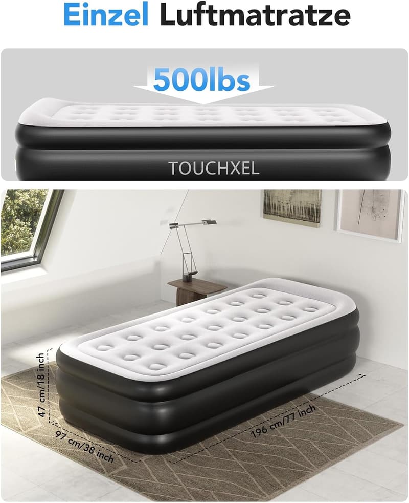 Selbstaufblasendes Luftbett mit integrierter Pumpe für 1 Person, 196 x 97 x 47 cm