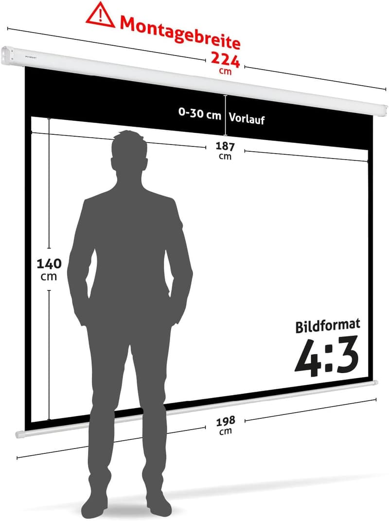 ESMART Motor-Leinwand 187 x 140 cm mit programmierbarer Fernbedienung