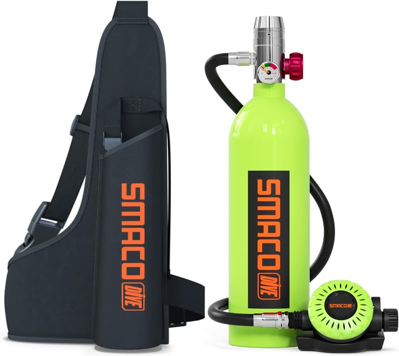 SMACO Mini Tauchflasche 1L - Tragbare Sauerstoffflasche für 15-20 Minuten Tauchen
