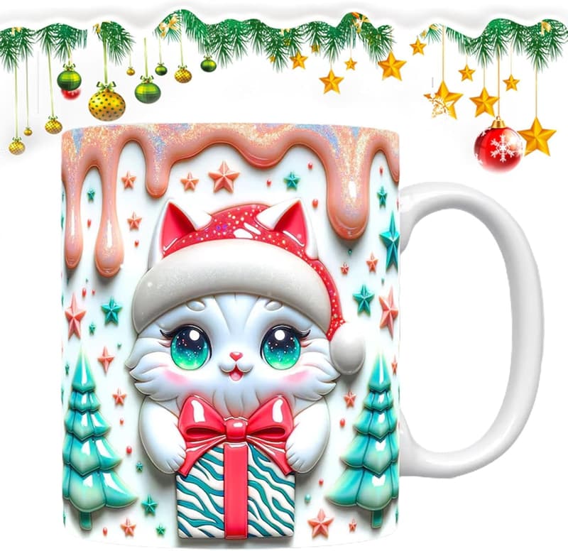 3D-Weihnachtstasse aus Keramik mit kreativen Katzendesign