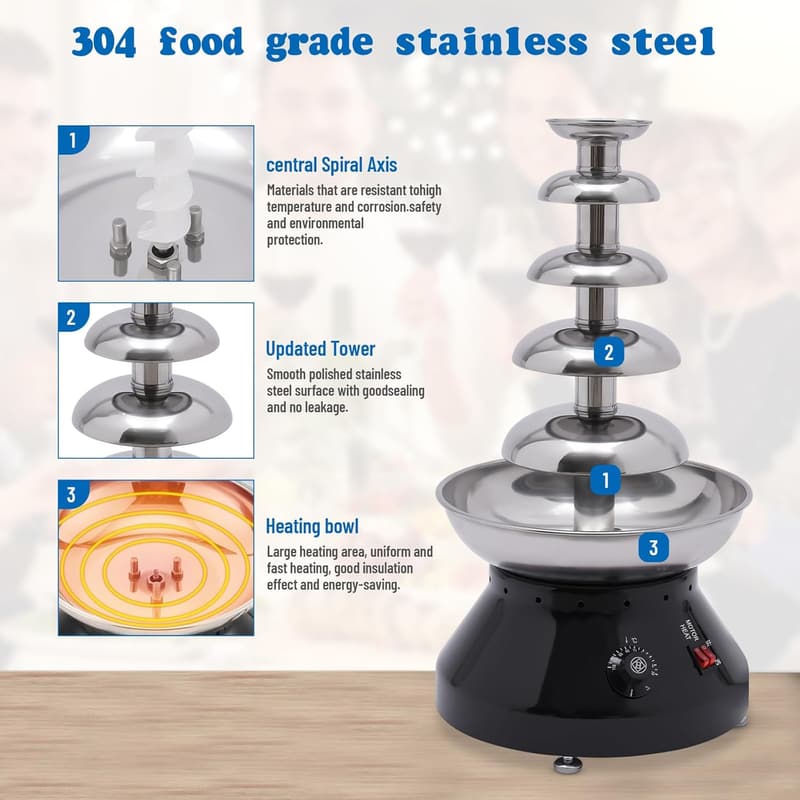 Edelstahl Schokobrunnen 5 Ebenen, 3000ml für Feiern