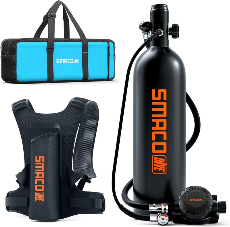SMACO Mini Tauchflasche 2L – Tragbarer Sauerstofftank für bis zu 30 Minuten Tauchen