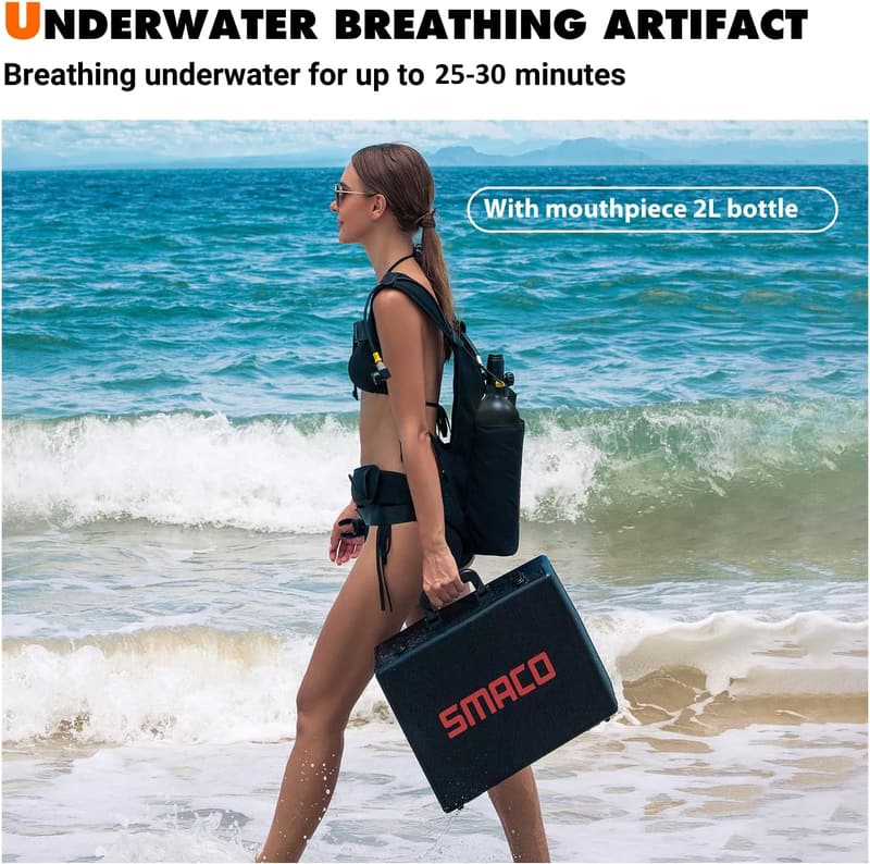 SMACO Mini Tauchflasche 2L – Tragbarer Sauerstofftank für bis zu 30 Minuten Tauchen
