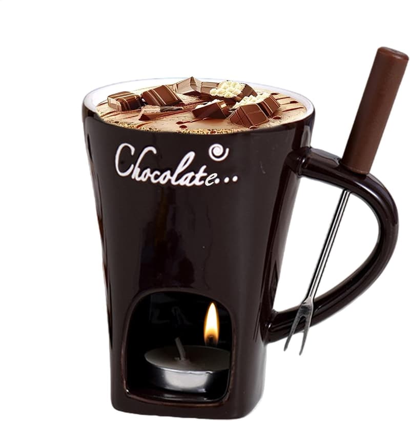 Schokoladenfondue Set mit Teelicht und Fonduegabeln, spülmaschinenfest