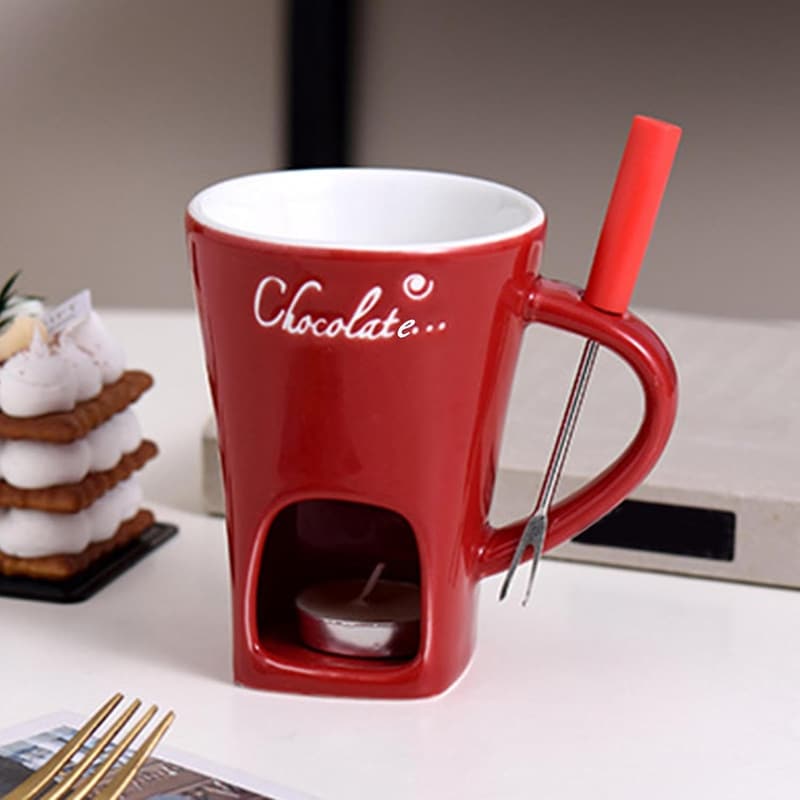 Schokoladenfondue Set mit Teelicht und Fonduegabeln, spülmaschinenfest