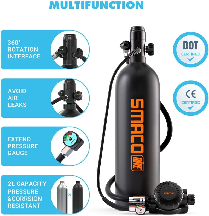 SMACO S700 Plus Mini Tauchflasche 2L mit Vollgesichtsmaske, 25-30 Min. Tauchzeit